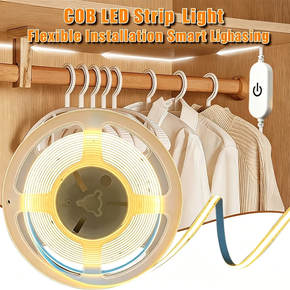 COB LED Strip Light 1-5M USB Power Touch Switch Dimmable Flexible Lighting Ribbon Tape for Bedroom Wardrobe DIY Decoration Light
COB LED Strip Light 1-5M USB Power Touch Switch Dimmable Flexible Lighting Ribbon Tape for Bedroom Wardrobe DIY Decoration Light