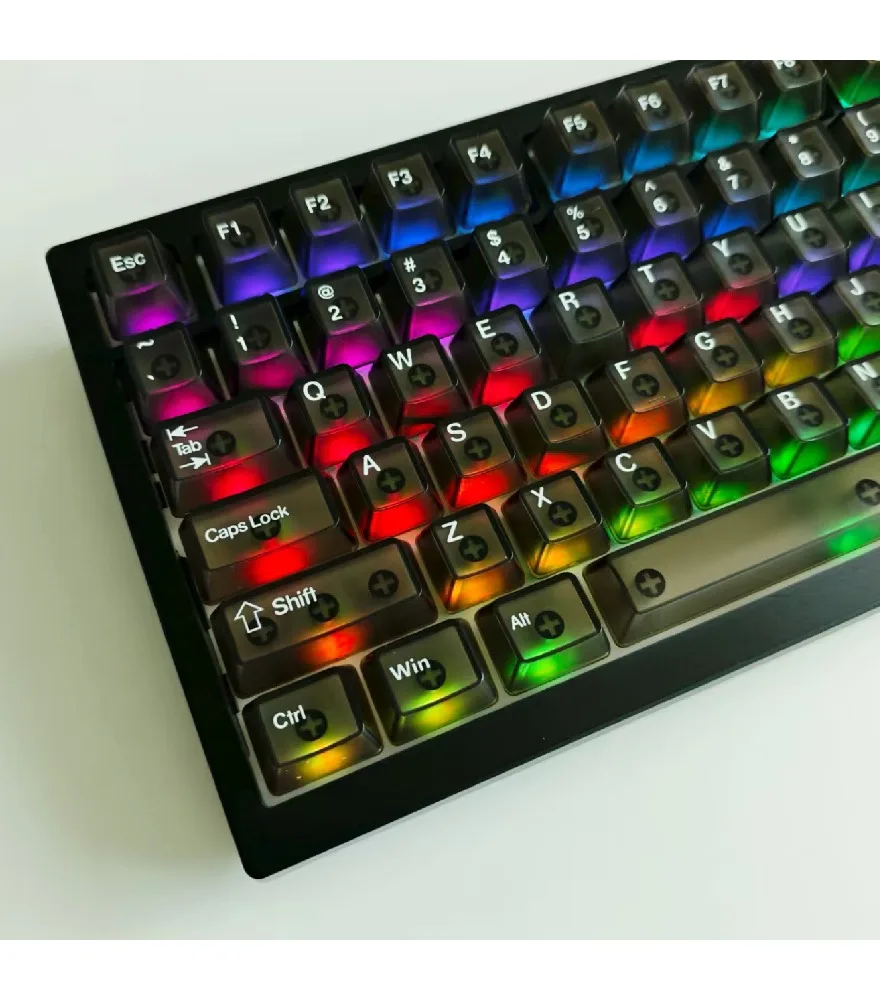 133 keys are engraved with fog-transparent black and white characters PC material Soft and hazy transparent keycaps
133 keys are engraved with fog-transparent black and white characters PC material Soft and hazy transparent keycaps