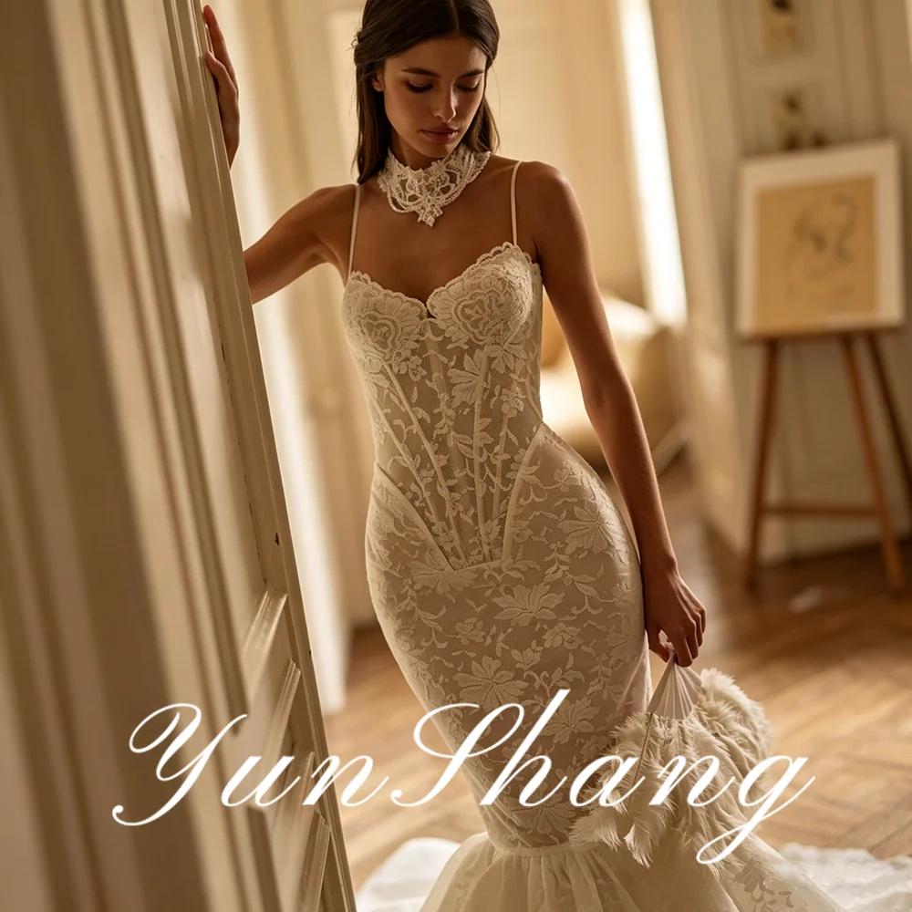 Yunshang Customized Lace Mermaid Elegant Wedding Dress Sweetheart Spaghetti Straps Sleeveless Backelss Train Bridal Gowns 2026
Yunshang Customized Lace Mermaid Elegant Wedding Dress Sweetheart Spaghetti Straps Sleeveless Backelss Train Bridal Gowns 2026
