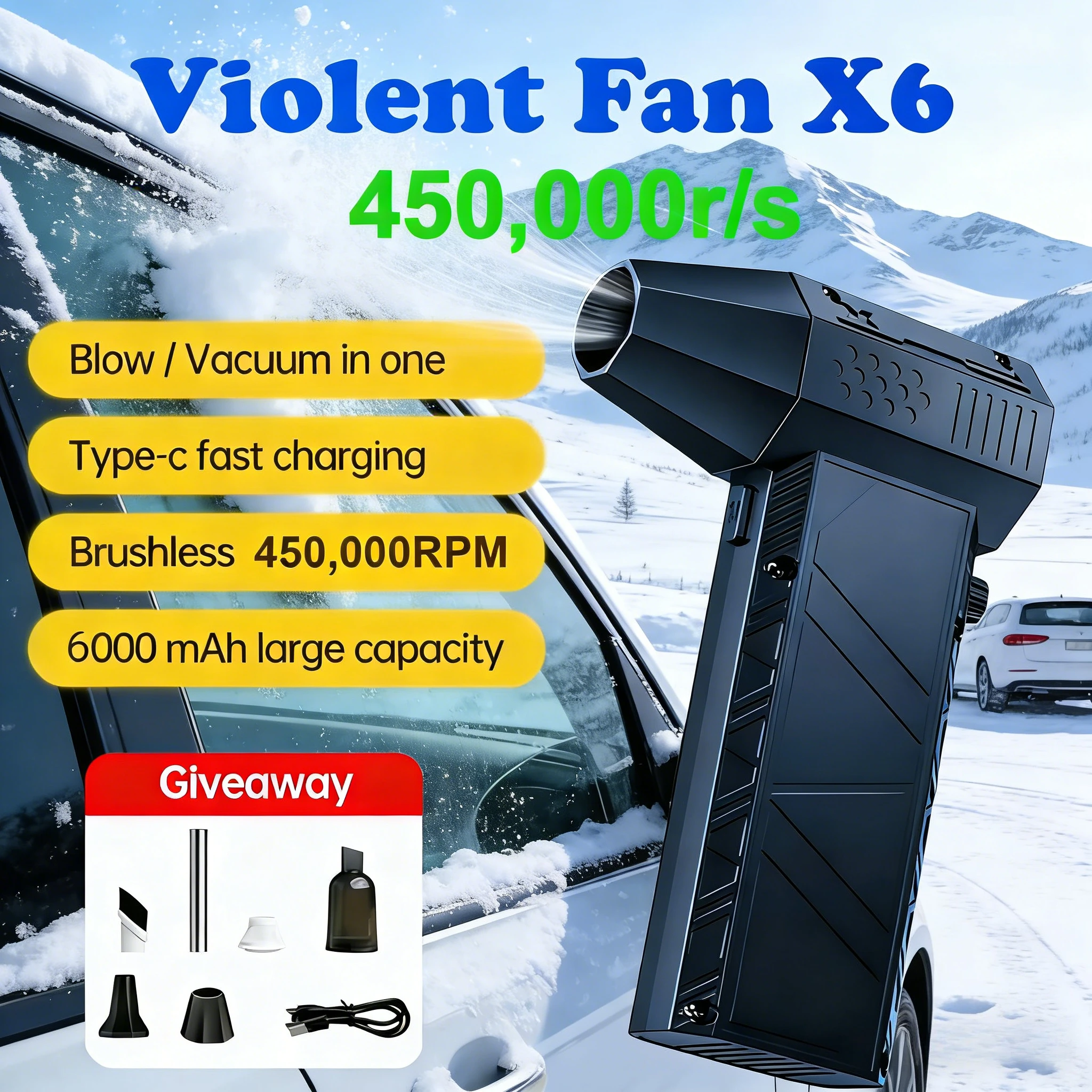 Turboprop X6 Средство для удаления снега и пыли: бесщеточный вентилятор 450 000 об/мин, мощное всасывание, сверхсильный ветер и быстрая зарядка
Turboprop X6 Средство для удаления снега и пыли: бесщеточный вентилятор 450 000 об/мин, мощное всасывание, сверхсильный ветер и быстрая зарядка