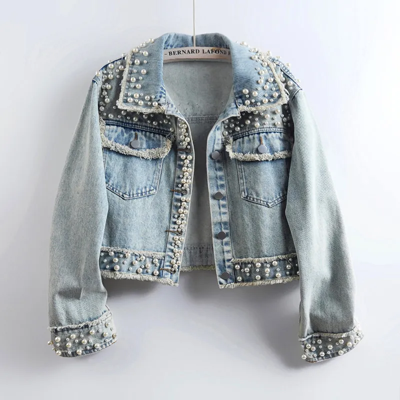 Fashion Casual Heavy Industry Beaded Denim Jacket Lapel Long Sleeve Straight Loose Single-breasted Jeans Jacket Short Top Women
Fashion Casual Heavy Industry Beaded Denim Jacket Lapel Long Sleeve Straight Loose Single-breasted Jeans Jacket Short Top Women