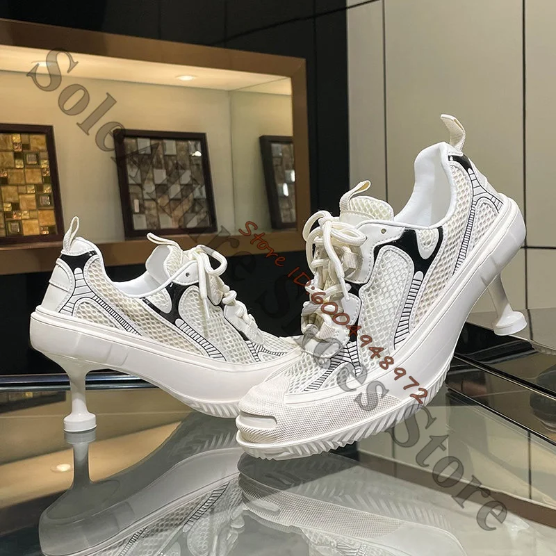 White Mesh Split Toe Kitten Heel Sneakers Contrast Line Lightweight Breathable Lace Up Shoes Designer Daily Sport High Heels
White Mesh Split Toe Kitten Heel Sneakers Contrast Line Lightweight Breathable Lace Up Shoes Designer Daily Sport High Heels