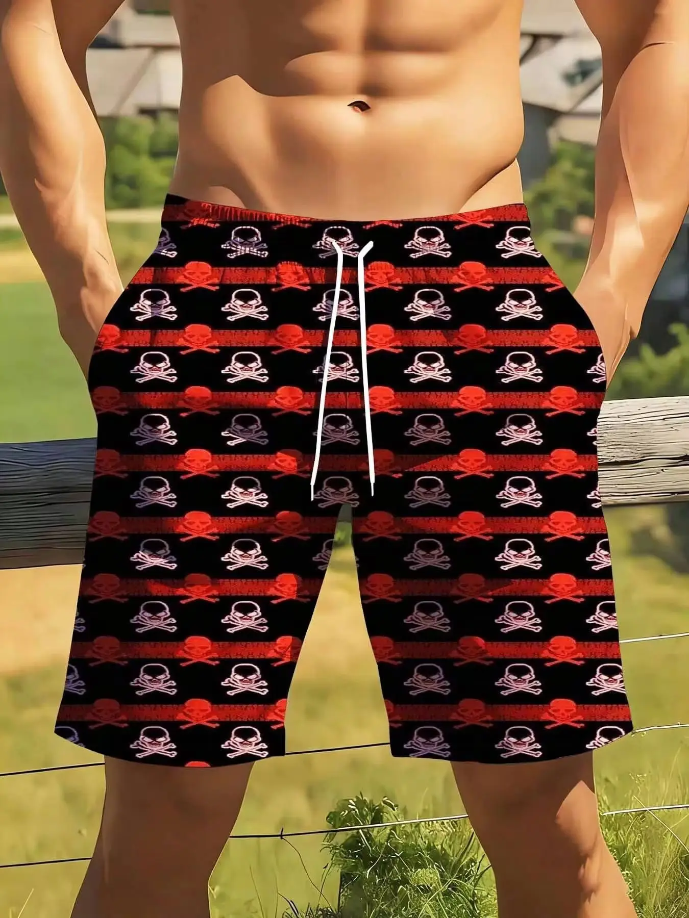 Pirate Skull And Crossbones Swim Trunks For Men With Red Stripes Big Size Suitable For Casual Sports Wear Pirate Themed Beach Shorts For Men
Pirate Skull And Crossbones Swim Trunks For Men With Red Stripes Big Size Suitable For Casual Sports Wear Pirate Themed Beach Shorts For Men