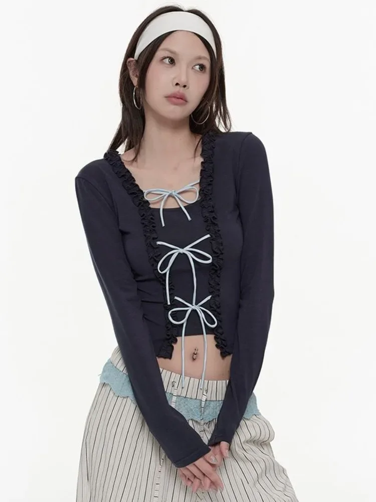 Two Pieces Long Sleeve Crop Top Y2k Aesthetic Vintage Ruffled Square Collar Irregular T-shirt Streetwear Bow Slim Cute Tee
Two Pieces Long Sleeve Crop Top Y2k Aesthetic Vintage Ruffled Square Collar Irregular T-shirt Streetwear Bow Slim Cute Tee