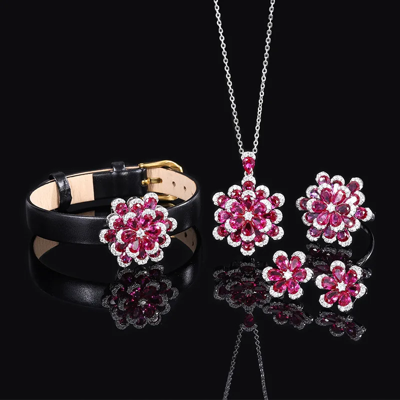 Jewelry S925 Full Silver Hot Selling Red Corundum Flower Set Luxurious Jewelry
Jewelry S925 Full Silver Hot Selling Red Corundum Flower Set Luxurious Jewelry