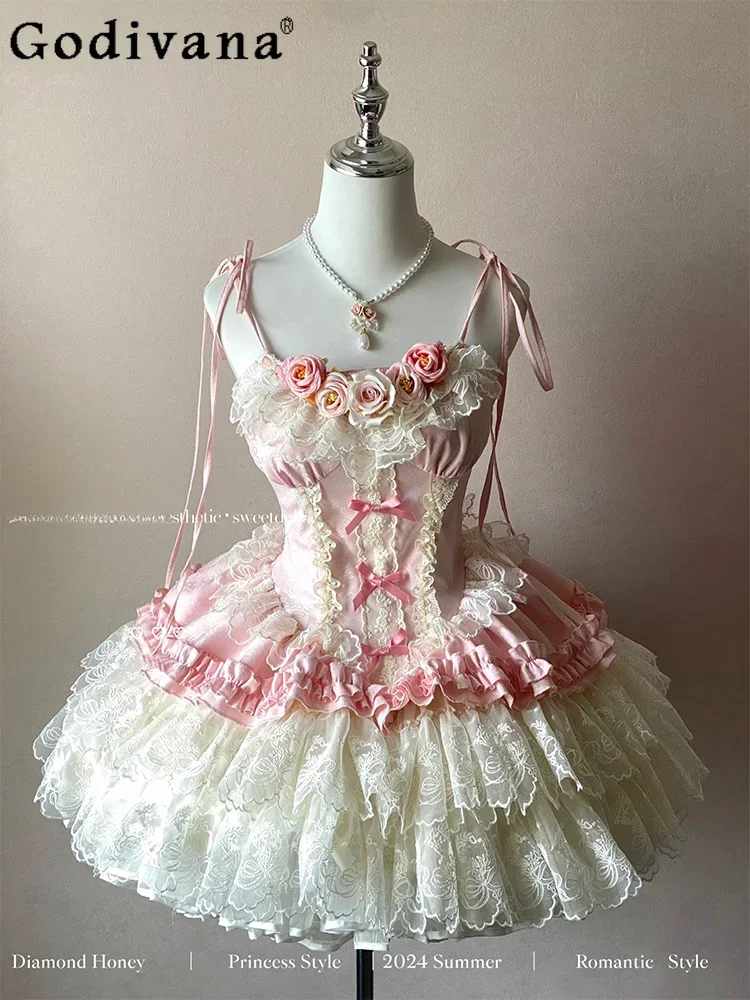 Summer Fashion Rose Lace Bow Lolita Pink Princess Dress Girl Sweet High Waist Slim-Fit Elegant Beautiful Birthday Party Dresses
Summer Fashion Rose Lace Bow Lolita Pink Princess Dress Girl Sweet High Waist Slim-Fit Elegant Beautiful Birthday Party Dresses
