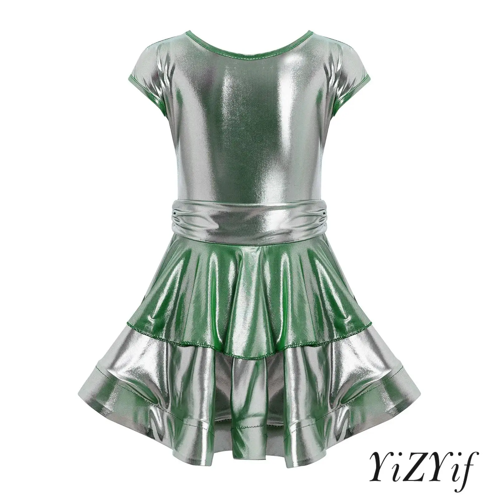 Kids Girls Ballet Latin Dance Performance Dance Dress Round Neck Cap Sleeves Tiered Ruffled Metallic Dress with Built-in Shorts
Kids Girls Ballet Latin Dance Performance Dance Dress Round Neck Cap Sleeves Tiered Ruffled Metallic Dress with Built-in Shorts