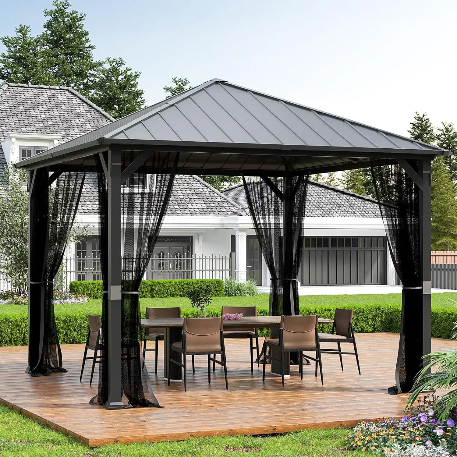 10' x 10' Hardtop Gazebo,Outdoor Metal Gazebo with Galvanized Steel Roof, Permanent Pavilion with Netting for, Customized
10' x 10' Hardtop Gazebo,Outdoor Metal Gazebo with Galvanized Steel Roof, Permanent Pavilion with Netting for, Customized