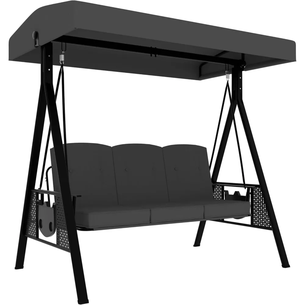 3-Person Patio Porch Swing with Foldable Side Trays, Adjustable Canopy Swing Glider with Upgraded Cushions for Porch, Backyard
3-Person Patio Porch Swing with Foldable Side Trays, Adjustable Canopy Swing Glider with Upgraded Cushions for Porch, Backyard