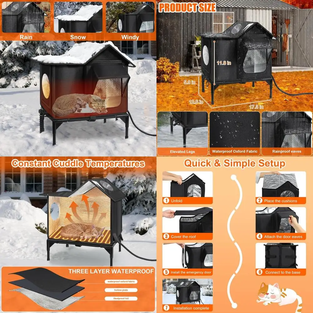 Insulated Outdoor Cat Shelter with Heating Pad and Elevated Base for Stray Cats
Insulated Outdoor Cat Shelter with Heating Pad and Elevated Base for Stray Cats