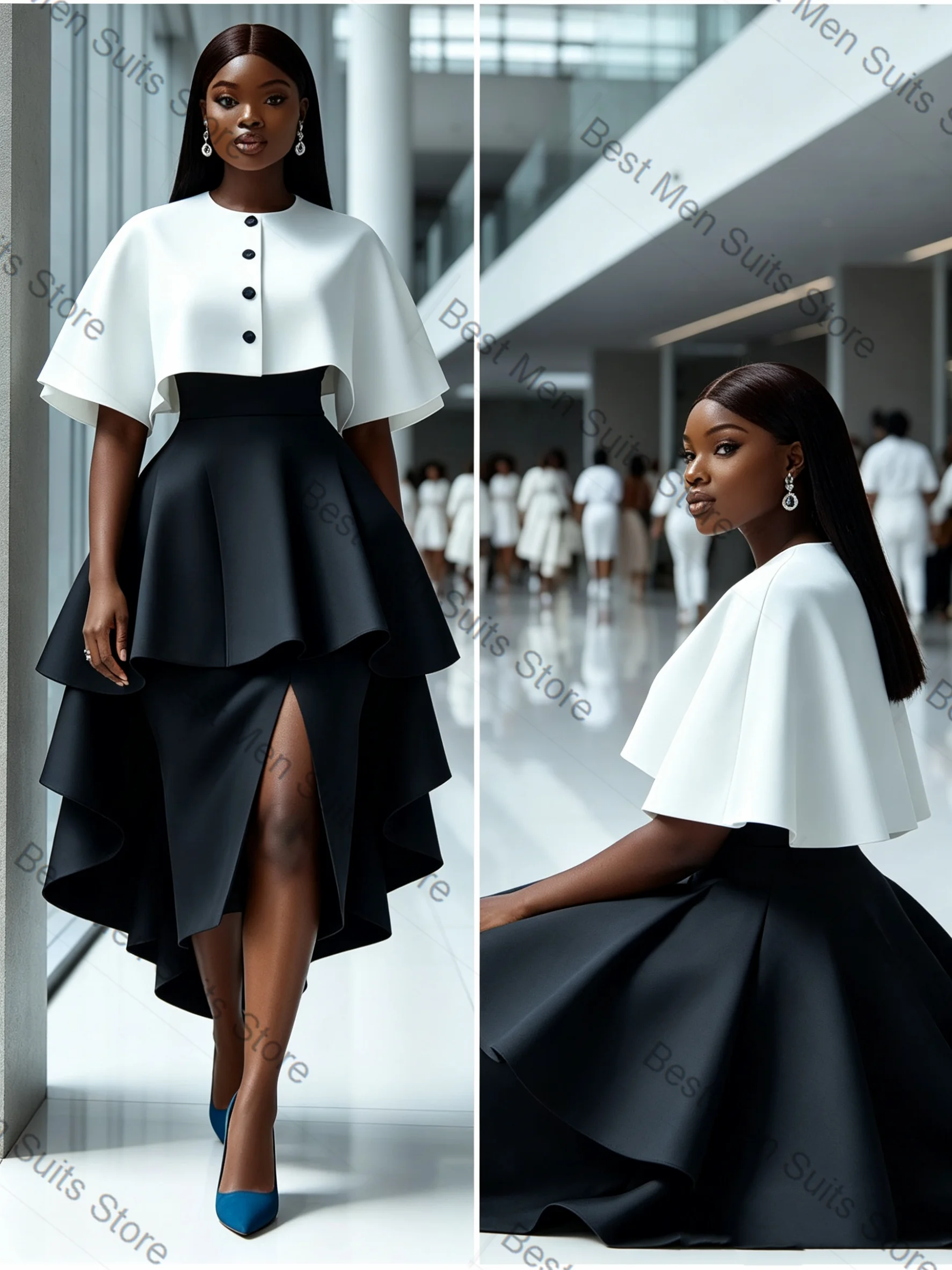 White Black Women Suit Skirt Set 2 Pcs Blazer+Puffy Prom Dress Cotton Formal Office Lady Jacket Customized Wedding Guest Coat
White Black Women Suit Skirt Set 2 Pcs Blazer+Puffy Prom Dress Cotton Formal Office Lady Jacket Customized Wedding Guest Coat