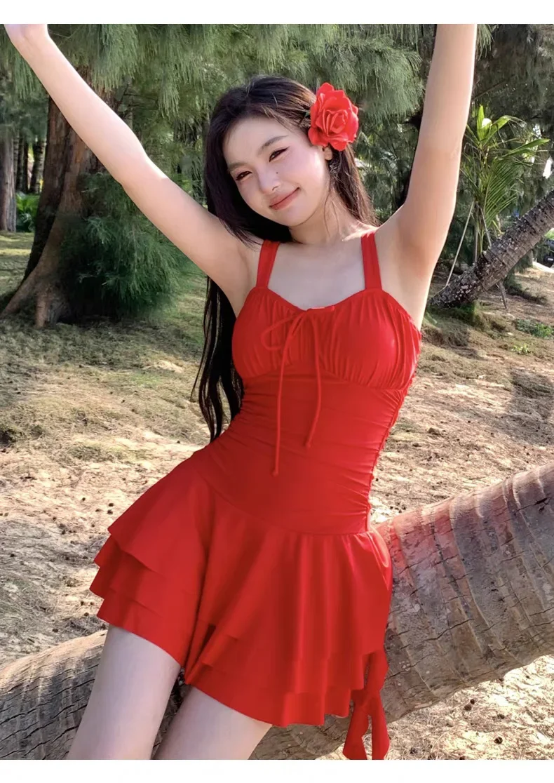 Swimsuit Women's One-piece Suspender Solid Color Sweet Skirt Conservative Slim Pure Desire Wind Hot Spring Swimsuit Wholesale
Swimsuit Women's One-piece Suspender Solid Color Sweet Skirt Conservative Slim Pure Desire Wind Hot Spring Swimsuit Wholesale