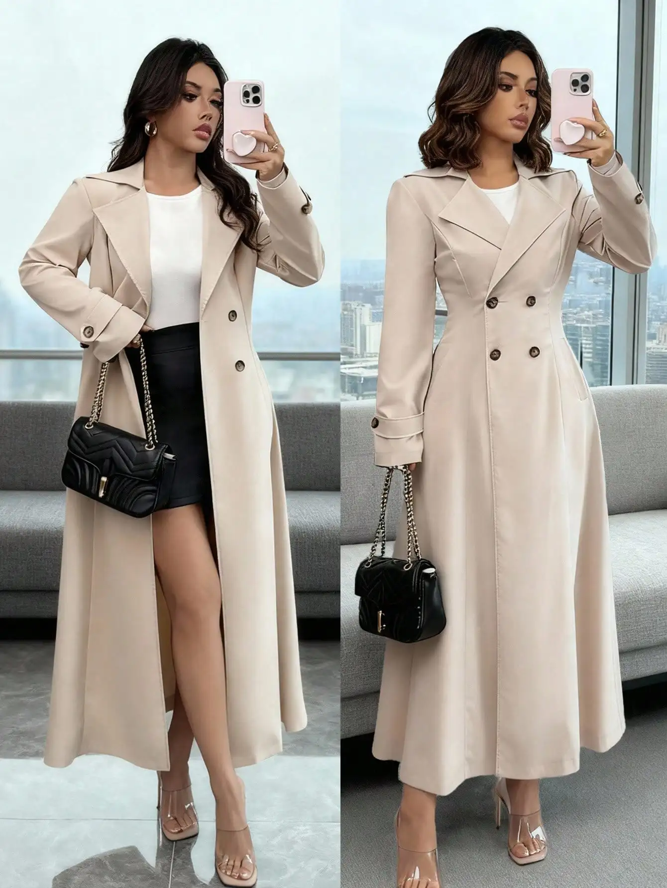 Двубортное длинное пальто-тренч для женщин, цвет хаки, повседневная верхняя одежда для весны и осени
Двубортное длинное пальто-тренч для женщин, цвет хаки, повседневная верхняя одежда для весны и осени