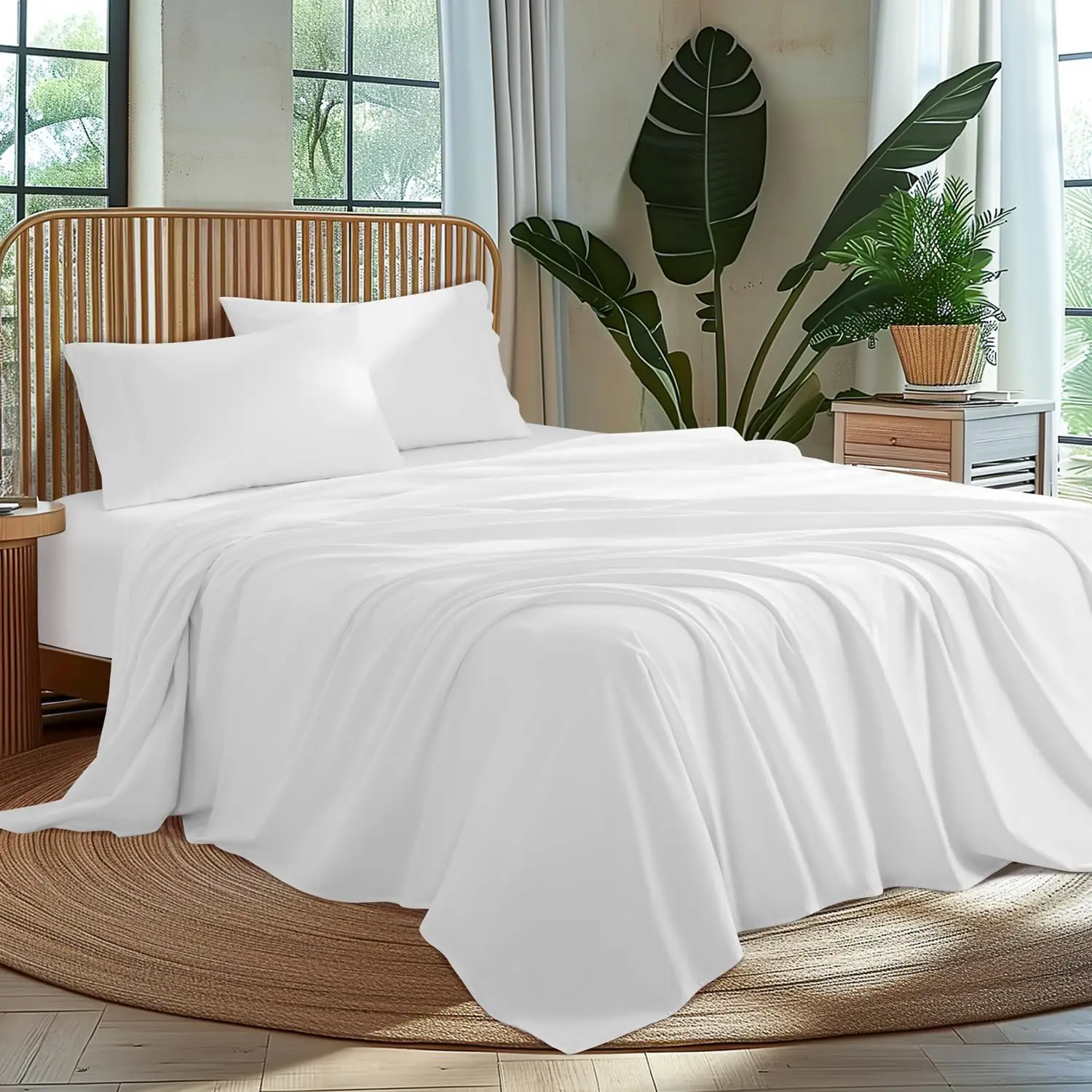 Luxury 1000 Thread Count Egyptian Cotton Sheet Set - King Size, White, 4 Piece, Breathable & Cooling, Deep Pocket
Luxury 1000 Thread Count Egyptian Cotton Sheet Set - King Size, White, 4 Piece, Breathable & Cooling, Deep Pocket