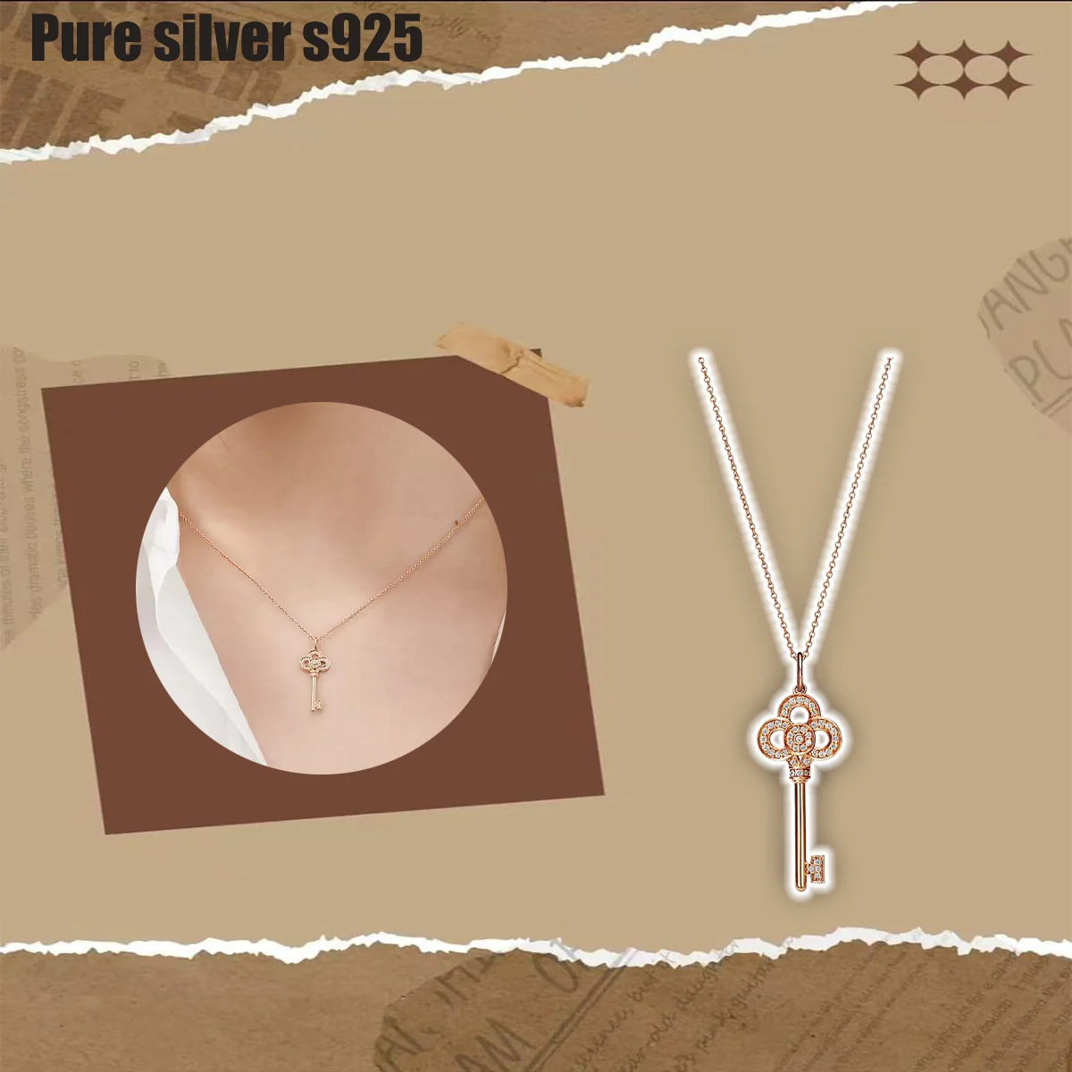 Pure silver s925 necklace Popular high-end temperament, fashionable exquisite key necklace, versatile
Pure silver s925 necklace Popular high-end temperament, fashionable exquisite key necklace, versatile