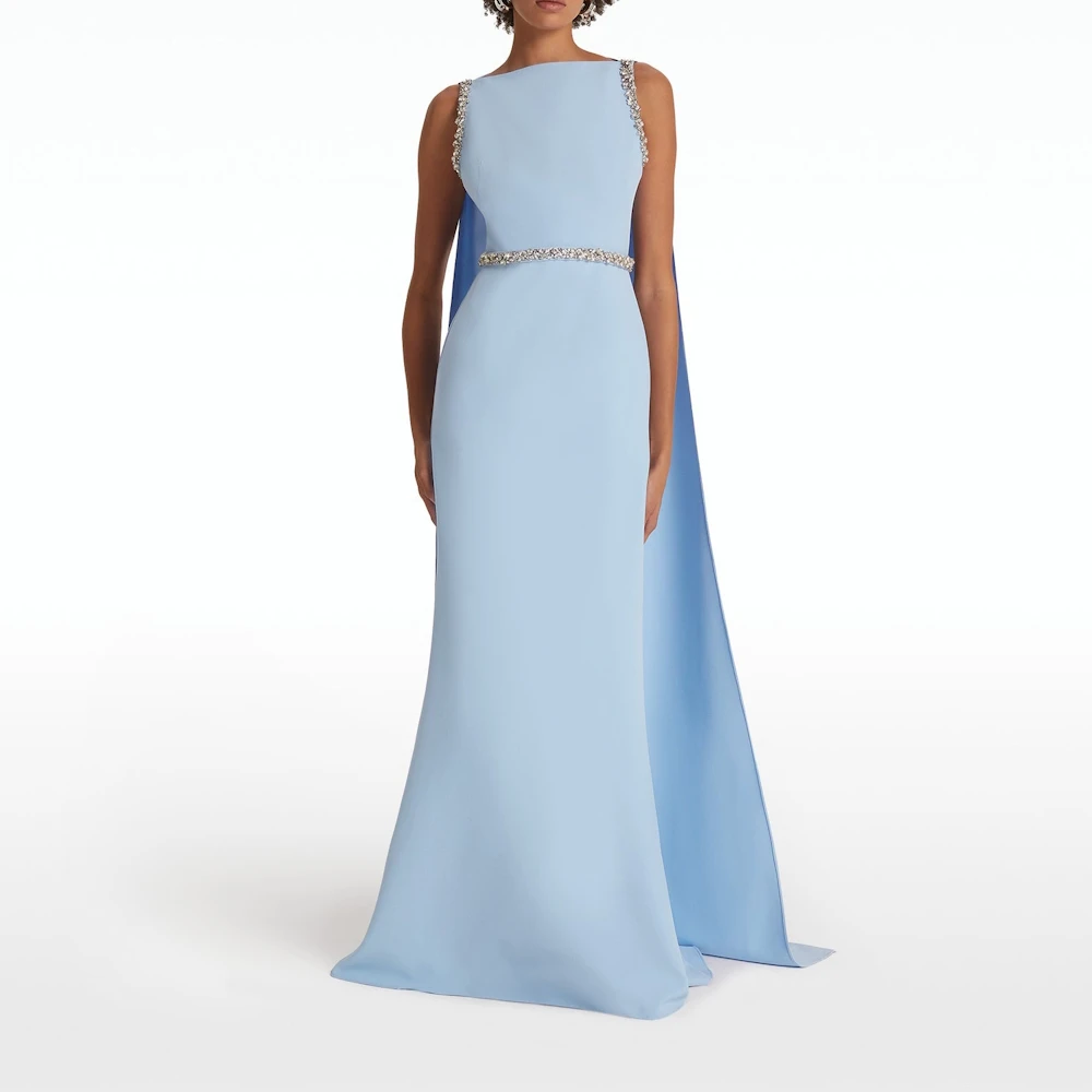 Muloong Soft Sky Floor Length Gown with Split Cape Party Dresses Crystal Belt Evening Dress Straight Neck Haute Couture Dress
Muloong Soft Sky Floor Length Gown with Split Cape Party Dresses Crystal Belt Evening Dress Straight Neck Haute Couture Dress