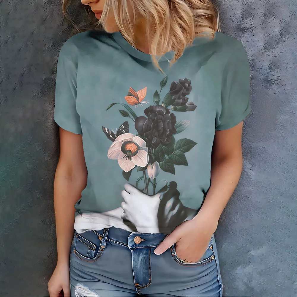 Green Flower Butterfly Pattern Women's Casual T-shirt - Art Style Round Neck Short Sleeve
Green Flower Butterfly Pattern Women's Casual T-shirt - Art Style Round Neck Short Sleeve