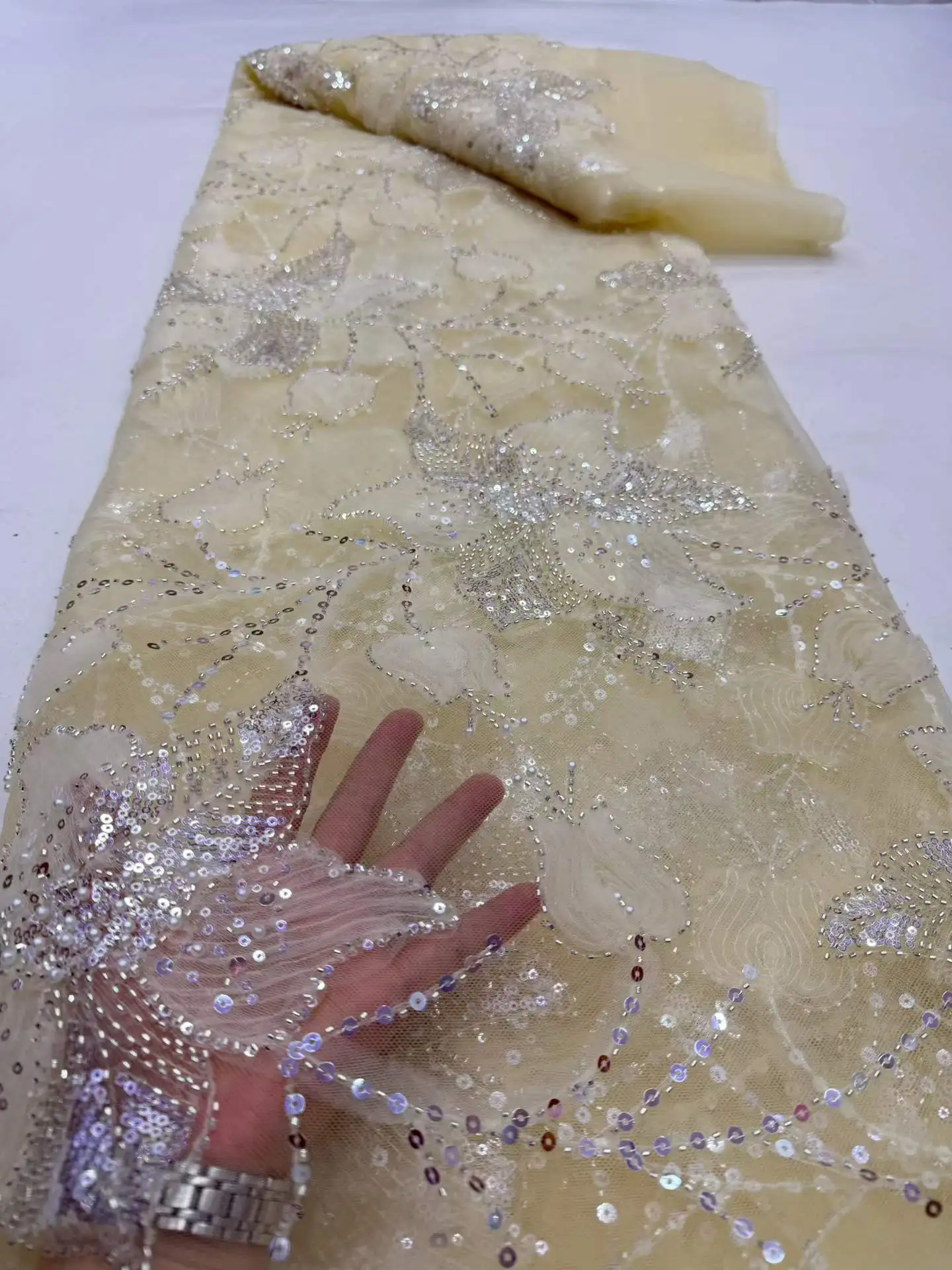 Luxury Sequence African Lace Fabrics 2026 Latest High Quality French Tulle Lace Embroidery With Beads For Party Dress
Luxury Sequence African Lace Fabrics 2026 Latest High Quality French Tulle Lace Embroidery With Beads For Party Dress