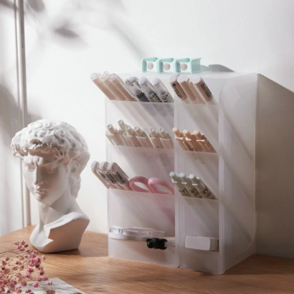 Oblique Insert Pen Holder Frosted Matte Multi-Grids Desktop Storage Box For Stationery Makeup Organizer Size L 
Oblique Insert Pen Holder Frosted Matte Multi-Grids Desktop Storage Box For Stationery Makeup Organizer Size L