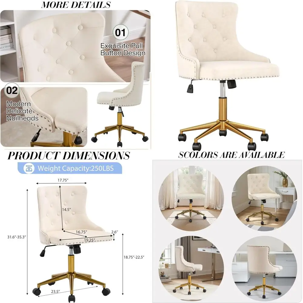 Swivel Adjustable Height Vanity Chair for Home Office, Cute Makeup Chair with Gold Base, Beige
Swivel Adjustable Height Vanity Chair for Home Office, Cute Makeup Chair with Gold Base, Beige