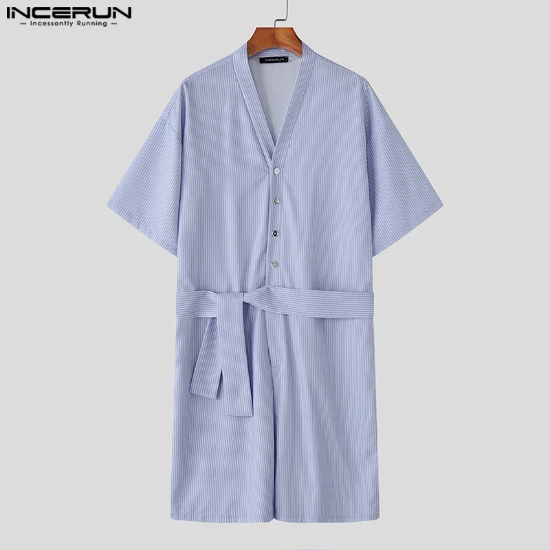 INCERUN Half Sleeve Men Jumpsuits Striped Rompers V Neck Buttons Belt Summer Fashion Casual Overalls Shorts Pockets Streetwear
INCERUN Half Sleeve Men Jumpsuits Striped Rompers V Neck Buttons Belt Summer Fashion Casual Overalls Shorts Pockets Streetwear