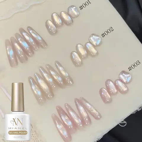 MIANEL 10ML Nouvel An Blanc Neige Conte de Fées Perle de Verre Satinée Gel Vernis à Ongles Effet Œil de Chat Vernis à Ongles Brillant Doré Style Nail Art Salon