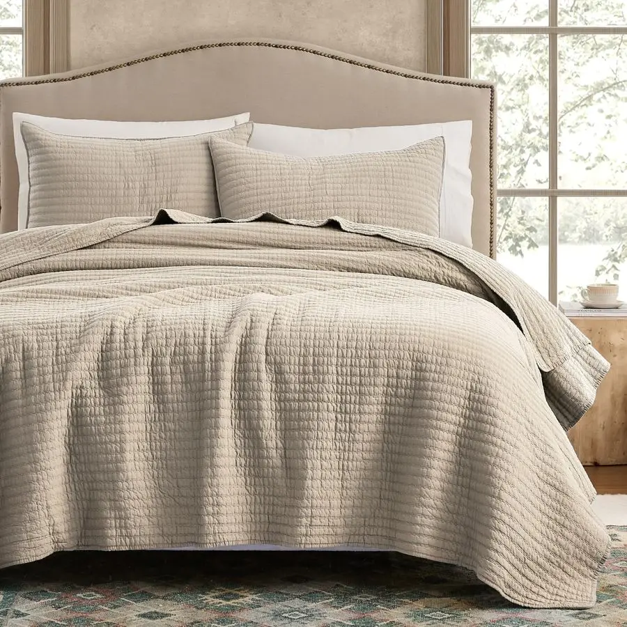 100 Cotton King Size Quilt Set Beige Neutral Striped Pick Stitch Soft Lightweight Bedspread, Textured Like Linen, Farmhouse Coun
100 Cotton King Size Quilt Set Beige Neutral Striped Pick Stitch Soft Lightweight Bedspread, Textured Like Linen, Farmhouse Coun