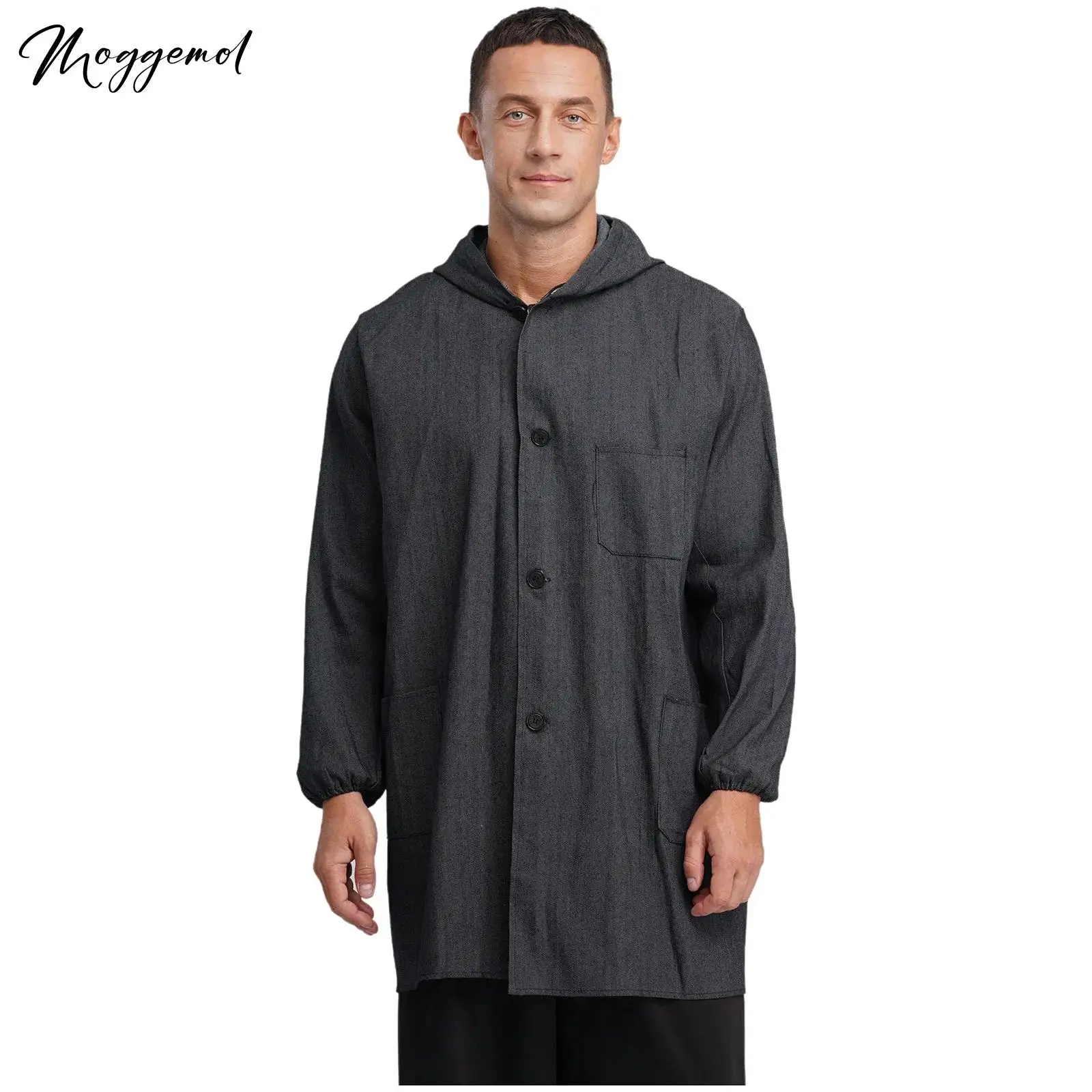 Mens Wear-resistant Hooded Denim Overcoat Long Sleeve Button-up Pockets Lab Coat Jackets for Warehouse Workshop Spray Paint
Mens Wear-resistant Hooded Denim Overcoat Long Sleeve Button-up Pockets Lab Coat Jackets for Warehouse Workshop Spray Paint