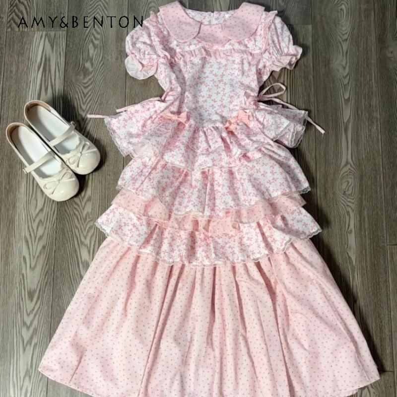 Japanese Original Sweet Doll Collar Cute Women's Short-sleeved Shirt Summer New Pink Splicing Cake Skirt Two-piece Suit Ladies
Japanese Original Sweet Doll Collar Cute Women's Short-sleeved Shirt Summer New Pink Splicing Cake Skirt Two-piece Suit Ladies
