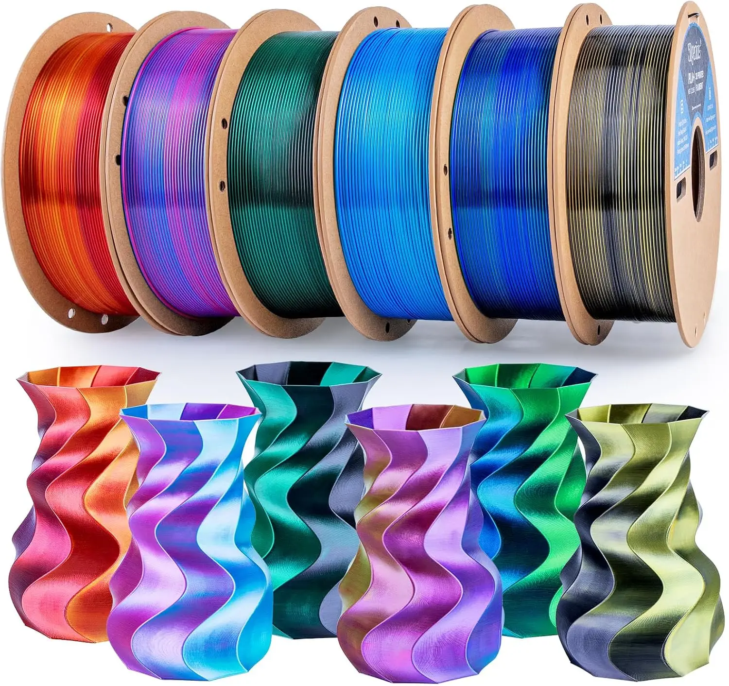 6-Color Silk PLA Filament 1.75mm Bundle, 6kg Total, High Gloss Metallic Finish for 3D Prints
6-Color Silk PLA Filament 1.75mm Bundle, 6kg Total, High Gloss Metallic Finish for 3D Prints
