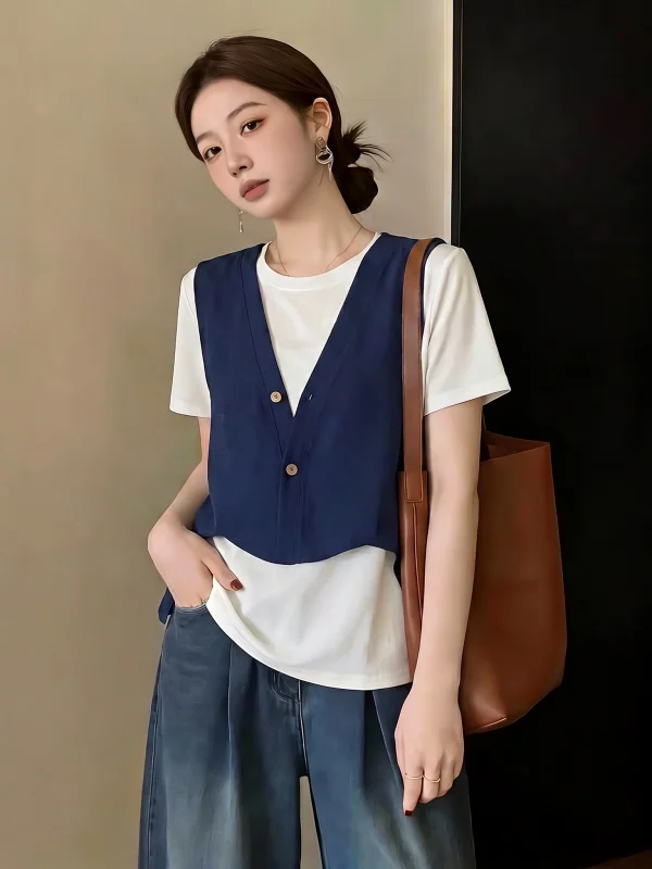 Irregular Shoulder Short Sleeve T-Shirt Women's plus Size Summer New Style Two-Piece Set Korean Style Loose Fit round Neck
Irregular Shoulder Short Sleeve T-Shirt Women's plus Size Summer New Style Two-Piece Set Korean Style Loose Fit round Neck