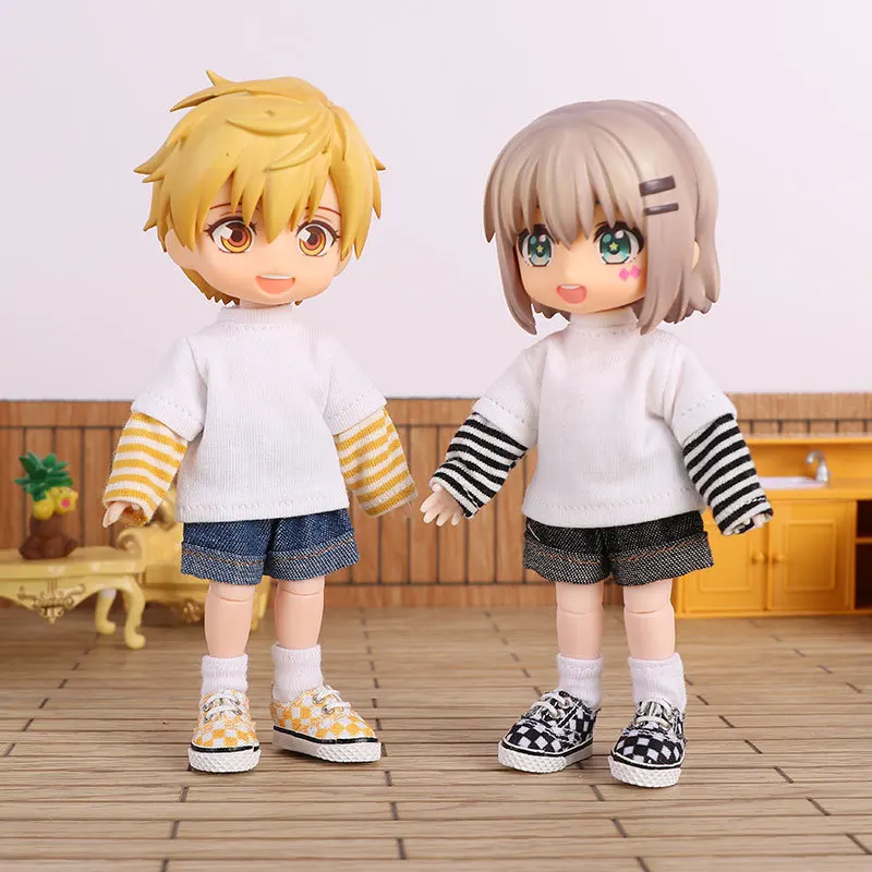 Fake Two Piece Striped Sleeve T-shirt Denim Shorts Doll Outfit For OB11 1/12 BJD GSC Molly Doll Casual Clothes Accessories Gift
Fake Two Piece Striped Sleeve T-shirt Denim Shorts Doll Outfit For OB11 1/12 BJD GSC Molly Doll Casual Clothes Accessories Gift