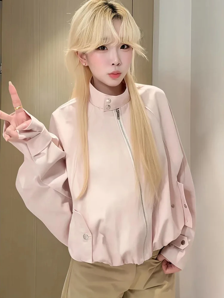 Укороченная куртка с воротником-стойкой, женская элегантная милая розовая свободная повседневная куртка на молнии, корейская осенняя уличная одежда с длинными рукавами, короткая верхняя одежда
Укороченная куртка с воротником-стойкой, женская элегантная милая розовая свободная повседневная куртка на молнии, корейская осенняя уличная одежда с длинными рукавами, короткая верхняя одежда