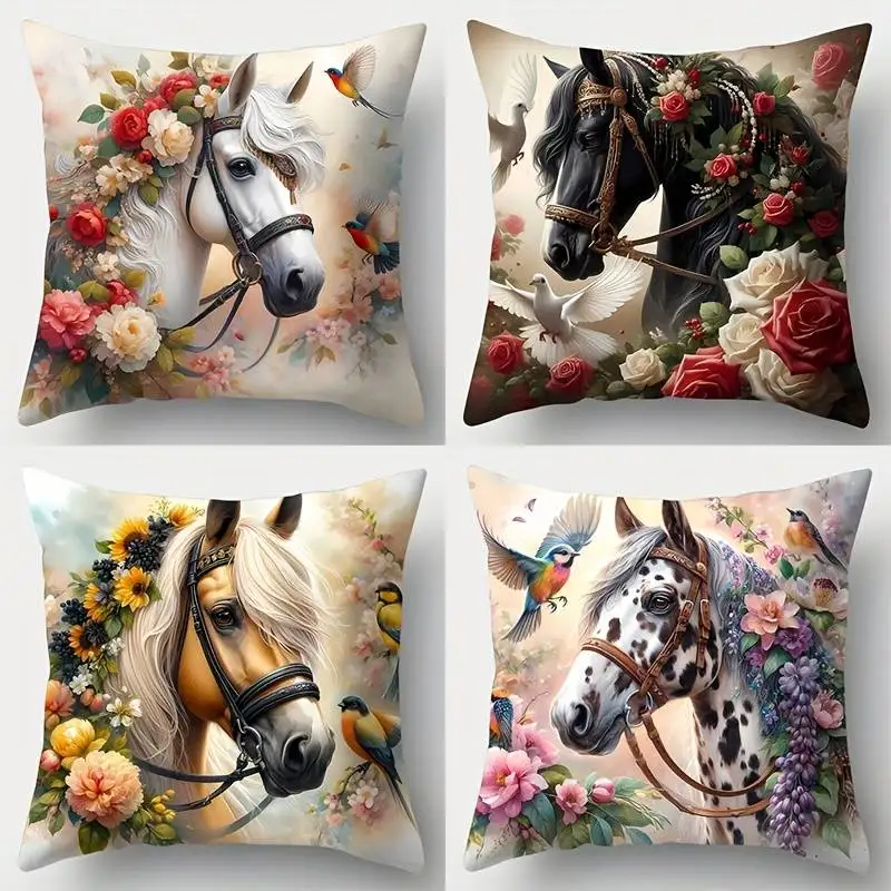Наволочка с цветочным узором, лошадьми и птицами — элегантная наволочка с фантазийным животным дизайном для романтического декора в стиле фермерского дома
Наволочка с цветочным узором, лошадьми и птицами — элегантная наволочка с фантазийным животным дизайном для романтического декора в стиле фермерского дома