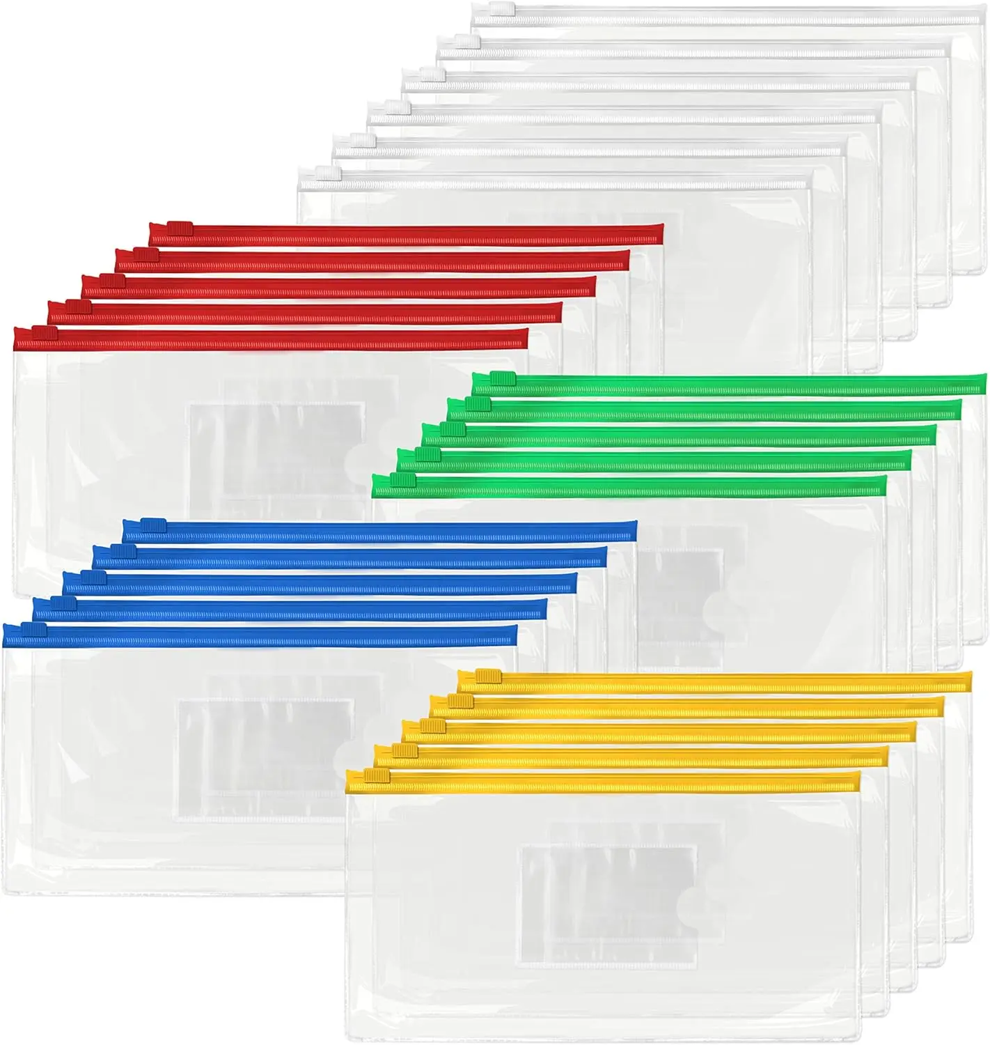 26 Clear Zip Envelope File Bill Document Bag Pocket Pencil Case with Tag Pocket, 5 Assorted Colors, 9.1” x 4.7”fit A6 Sheets
26 Clear Zip Envelope File Bill Document Bag Pocket Pencil Case with Tag Pocket, 5 Assorted Colors, 9.1” x 4.7”fit A6 Sheets