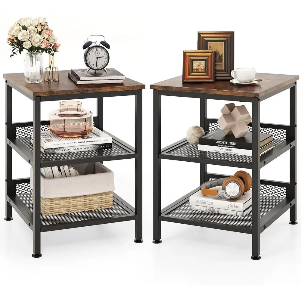 3-Tier Industrial-Style End Table Set with 2 Mesh Shelves, 16 Square Side Table for Living Room, Bedroom, Rustic Brown
3-Tier Industrial-Style End Table Set with 2 Mesh Shelves, 16 Square Side Table for Living Room, Bedroom, Rustic Brown