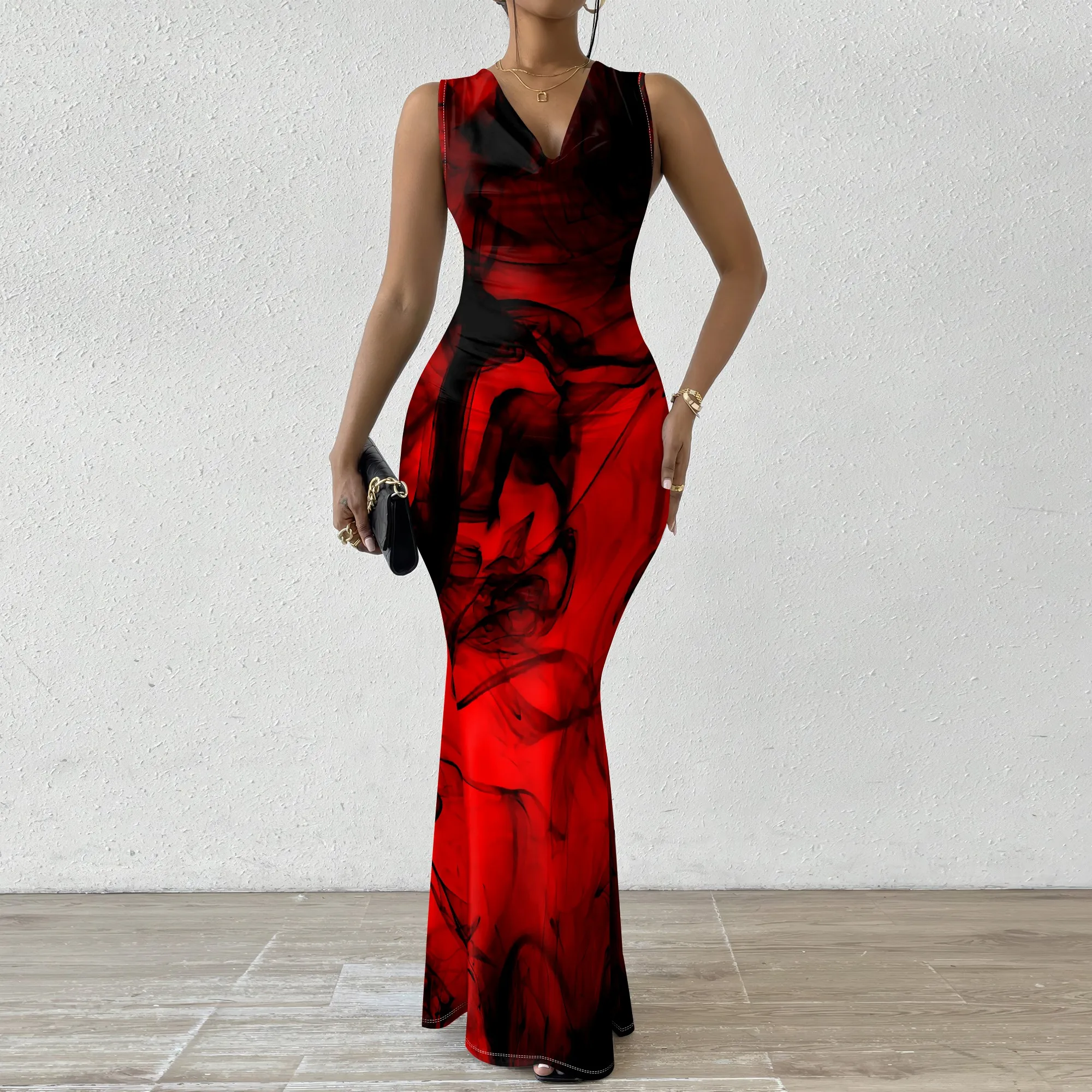 Women's Sleeveless V Neck Bodycon Maxi Dress XS-2XL Bold Red Black Abstract Print Long Gown
Women's Sleeveless V Neck Bodycon Maxi Dress XS-2XL Bold Red Black Abstract Print Long Gown