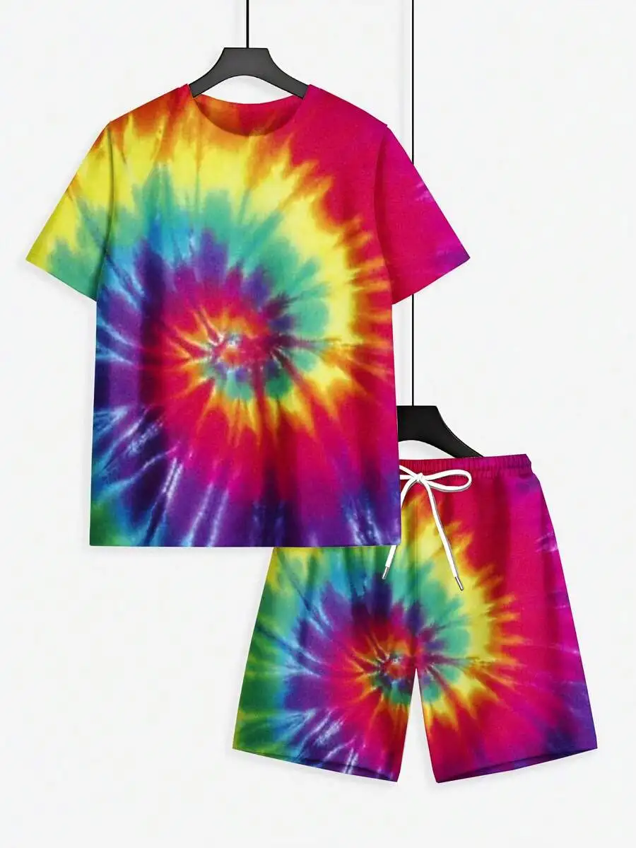 Tie Dye Spiral Pattern Short Sleeve T-Shirt And Shorts Set Men Casual Summer Outfit Colorful Rainbow Print Loose Fit
Tie Dye Spiral Pattern Short Sleeve T-Shirt And Shorts Set Men Casual Summer Outfit Colorful Rainbow Print Loose Fit