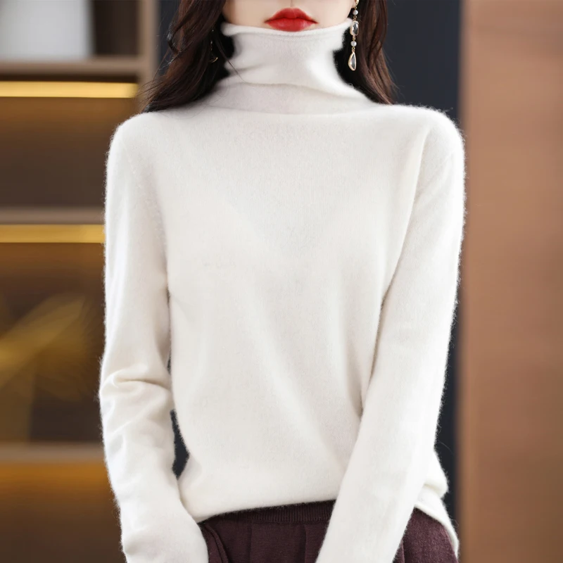 Autumn Winter Turtleneck Woolen Sweater Woman 100 Pure Wool Seamless Loose Pullover Knitted Pile Collar Sweater
Autumn Winter Turtleneck Woolen Sweater Woman 100 Pure Wool Seamless Loose Pullover Knitted Pile Collar Sweater