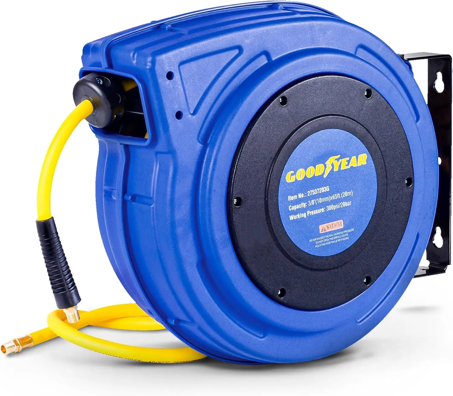 Retractable Air Hose Reel 3/8" x 65' Premium Hybrid Polymer, Max 300 PSI, Heavy Duty Spring Driven, Enclosed Polypropylene Case
Retractable Air Hose Reel 3/8" x 65' Premium Hybrid Polymer, Max 300 PSI, Heavy Duty Spring Driven, Enclosed Polypropylene Case