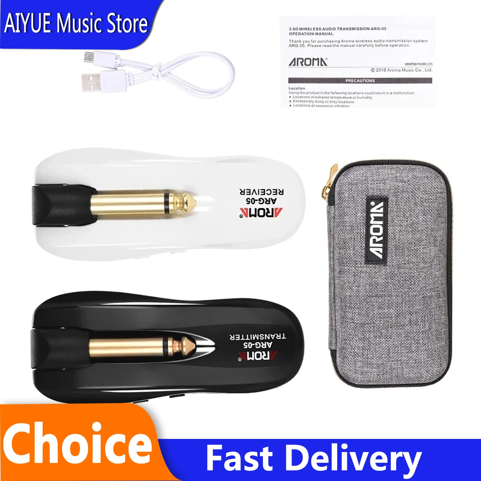 AROMA 5.8GHz Guitar Wireless System Audio Transmission ARG-05 with Transmitter Receiver Rechargeable Battery for Guitars Bass
AROMA 5.8GHz Guitar Wireless System Audio Transmission ARG-05 with Transmitter Receiver Rechargeable Battery for Guitars Bass