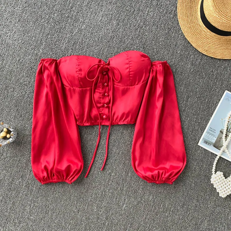 Sleeveless Strapless Satin Blouse Women Korean Elastic Ruched Backless Slim Top Summer Sexy Off Shoulder Short Blouses
Sleeveless Strapless Satin Blouse Women Korean Elastic Ruched Backless Slim Top Summer Sexy Off Shoulder Short Blouses