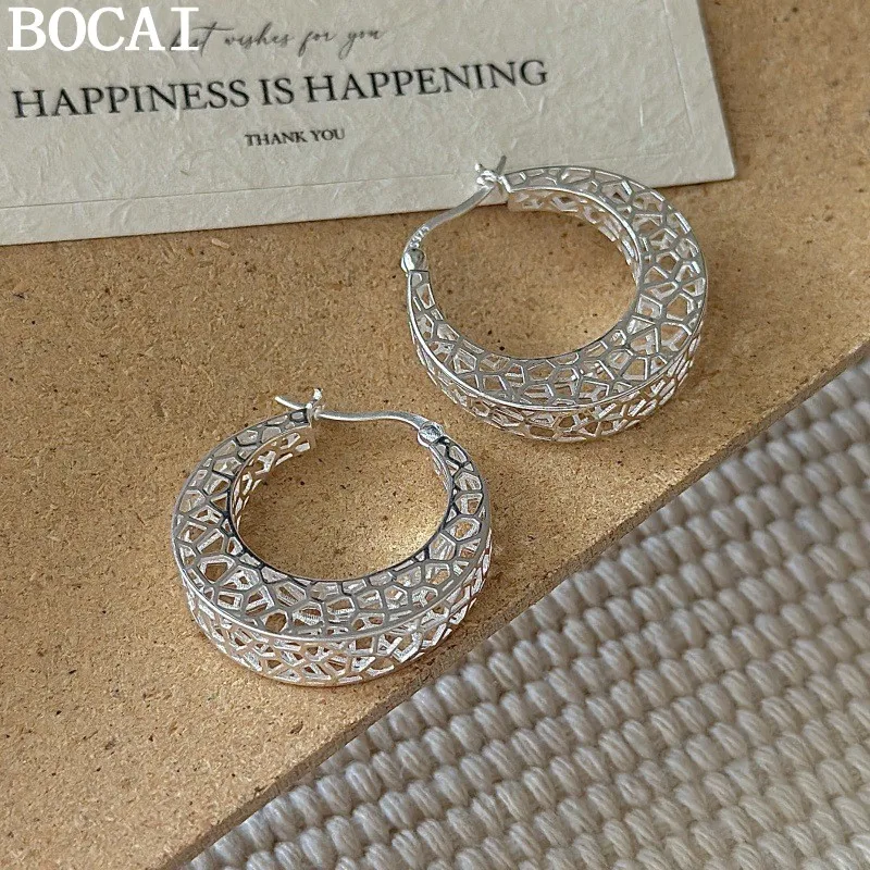 BOCAI NEW S925 Sterling Silver Simple And Fashionable Niche Textured Hollowed Out Earrings
BOCAI NEW S925 Sterling Silver Simple And Fashionable Niche Textured Hollowed Out Earrings