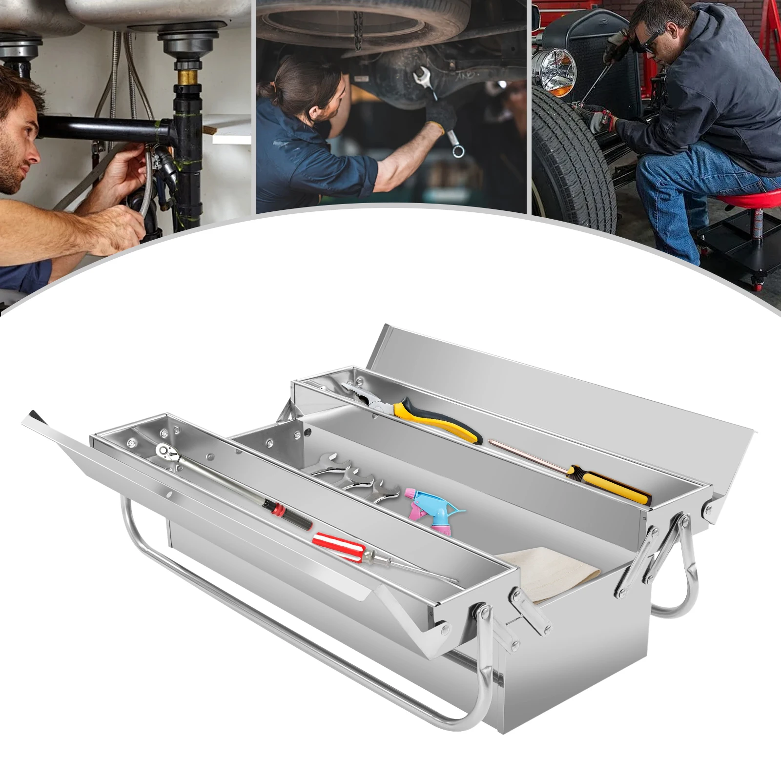 Multi-Function Tool,410 Stainless Steel Tool Storage Box,Portable Folding Tool Box,Two-tier Large Capacity,53x20cm
Multi-Function Tool,410 Stainless Steel Tool Storage Box,Portable Folding Tool Box,Two-tier Large Capacity,53x20cm