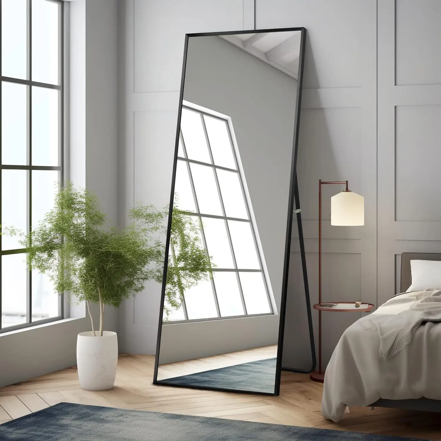 64x21 Inch Full Length Mirror with Stand, Wall-Mounted or Leaning, Aluminum Frame in Black
64x21 Inch Full Length Mirror with Stand, Wall-Mounted or Leaning, Aluminum Frame in Black