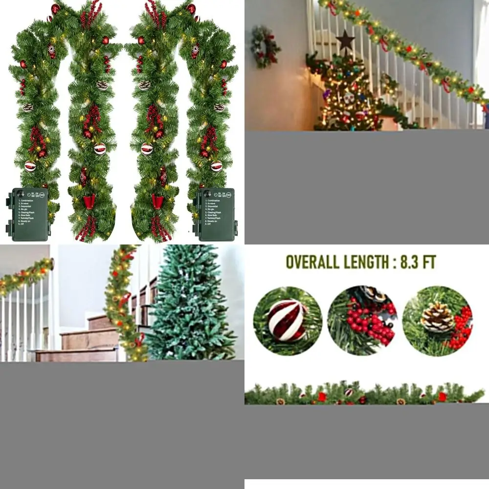 Светодиодная рождественская гирлянда на батарейках, 9 футов с 50 лампами, упаковка из 2 шт., 8-режимный таймер, искусственная зелень с шишками для помещений
Светодиодная рождественская гирлянда на батарейках, 9 футов с 50 лампами, упаковка из 2 шт., 8-режимный таймер, искусственная зелень с шишками для помещений