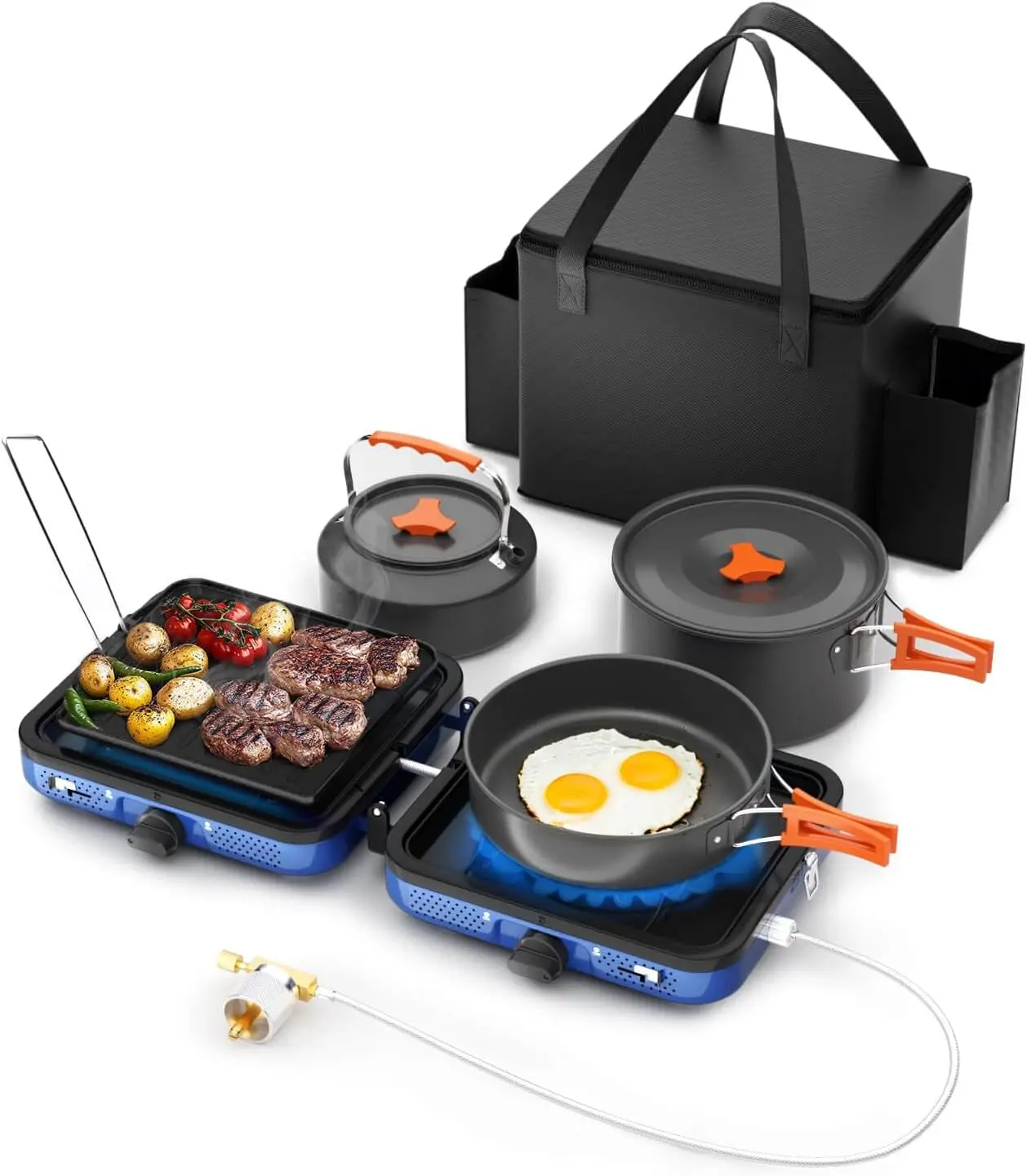 Camping Stove,2 Burner Propane Stove,20000 BTU/h Camping Cooking set Includes Frying Pan,Kettle and Pot,Adjustable Burners & Pie
Camping Stove,2 Burner Propane Stove,20000 BTU/h Camping Cooking set Includes Frying Pan,Kettle and Pot,Adjustable Burners & Pie