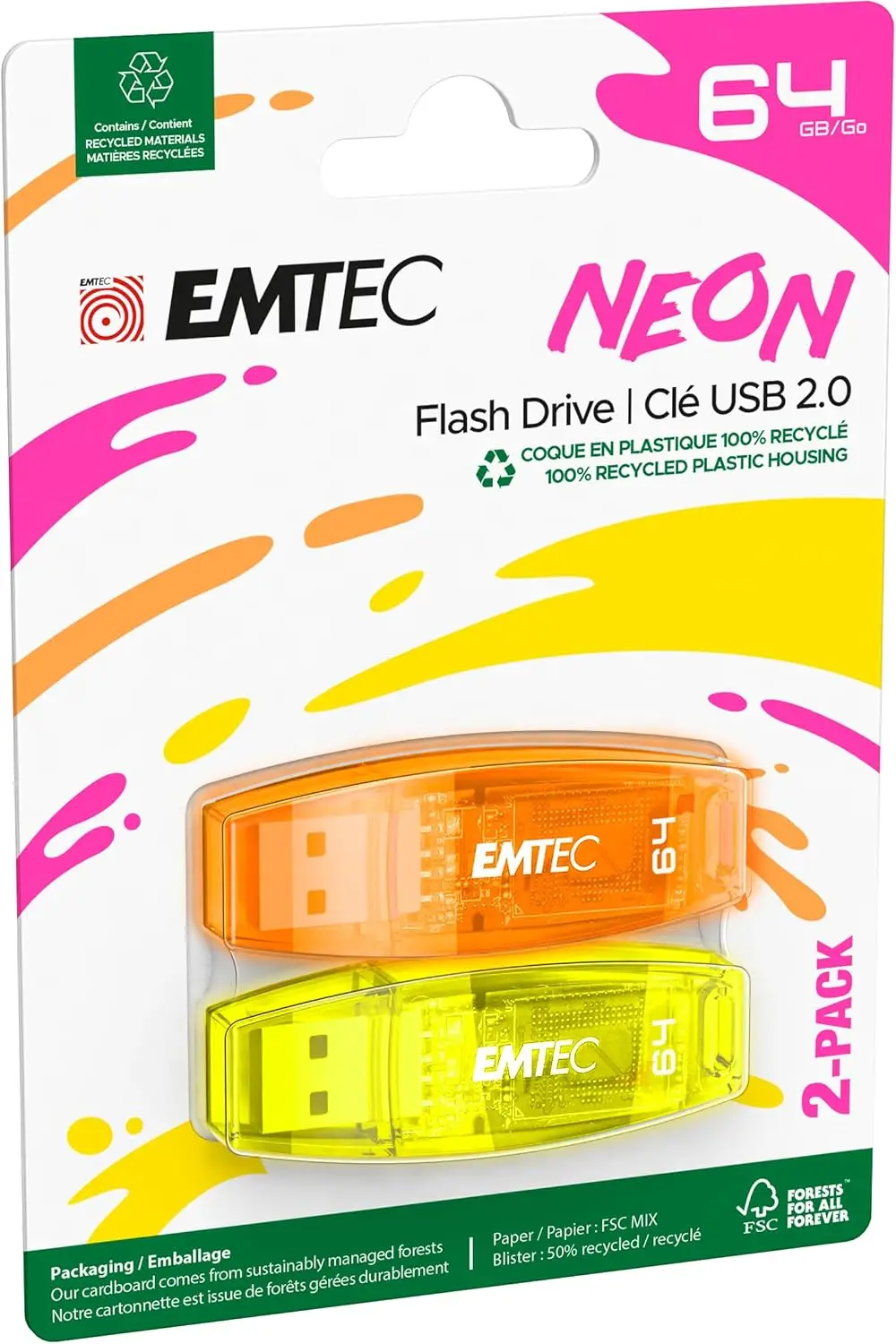 64GB USB 2.0 Flash Drive, 2-Pack Neon Transparent, Pocket Size
64GB USB 2.0 Flash Drive, 2-Pack Neon Transparent, Pocket Size