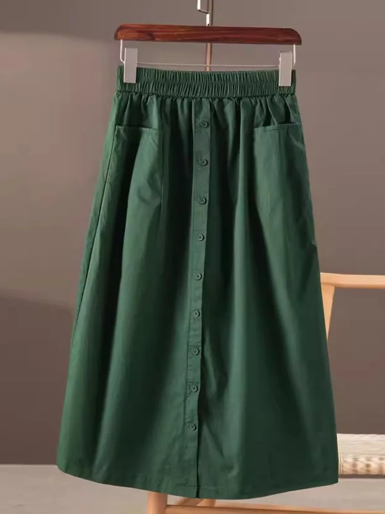 Cotton Elastic Waist Casual Versatile Single Button A-Line Skirt Slimming Korean Style Half-length Summer Fashion Women's Dress
Cotton Elastic Waist Casual Versatile Single Button A-Line Skirt Slimming Korean Style Half-length Summer Fashion Women's Dress