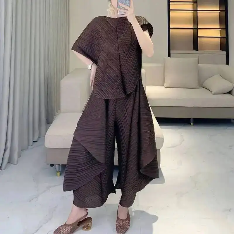 Patchwork Fashion Niche Design Women's Two Pieces Set High-end Pleated Irregular Top And Patch Wide-leg Pants 2GFPE
Patchwork Fashion Niche Design Women's Two Pieces Set High-end Pleated Irregular Top And Patch Wide-leg Pants 2GFPE
